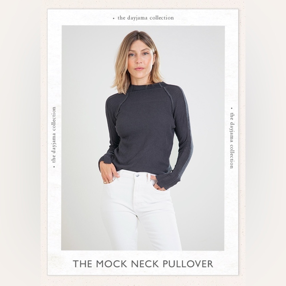 NEW Mersea Dayjama Mock Neck Long Sleeve Shirt Gray Ribbed Large NWT